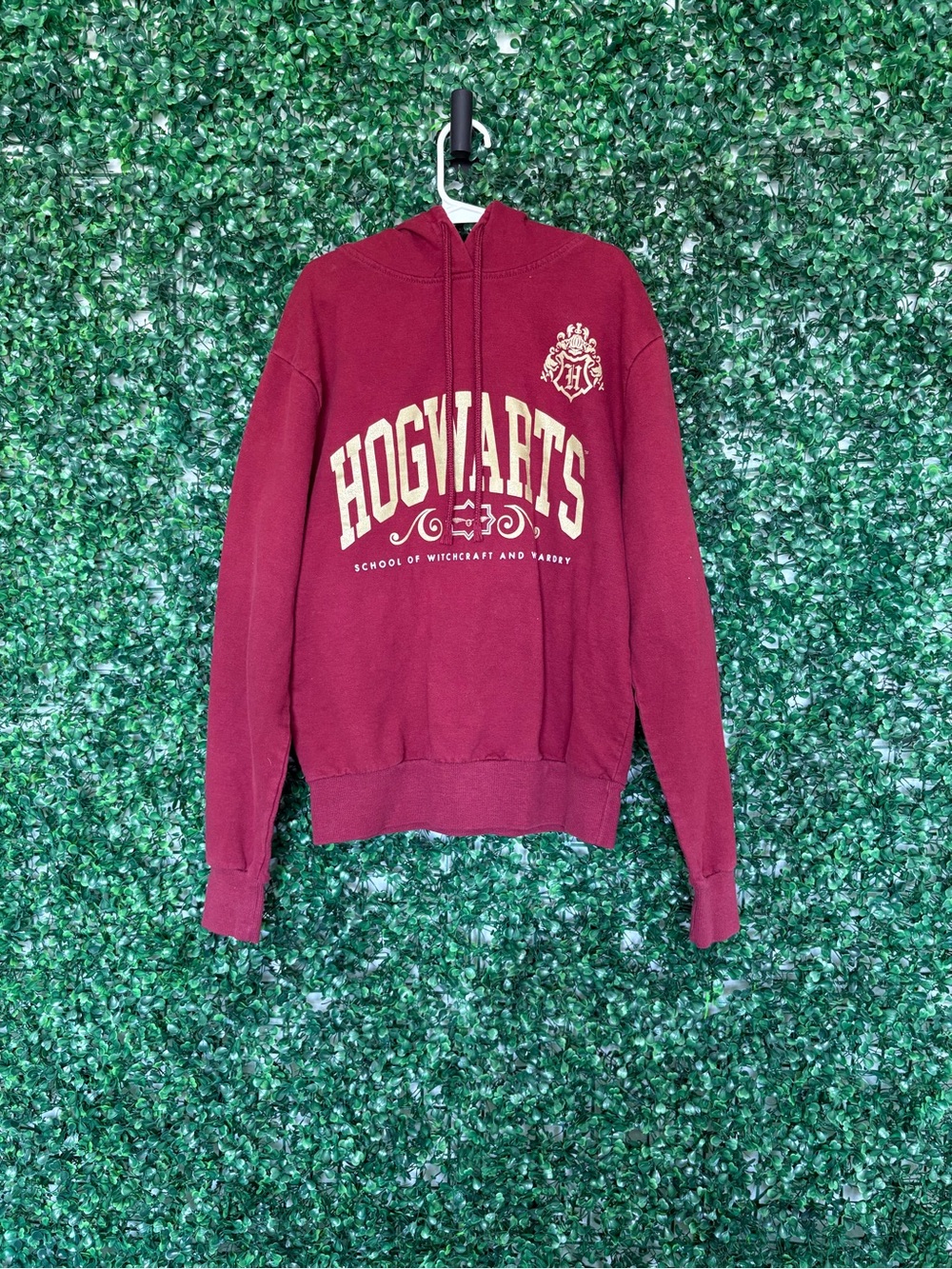Harry Potter Hogwarts Hoodie in Maroon with Gold Graphics and lettering